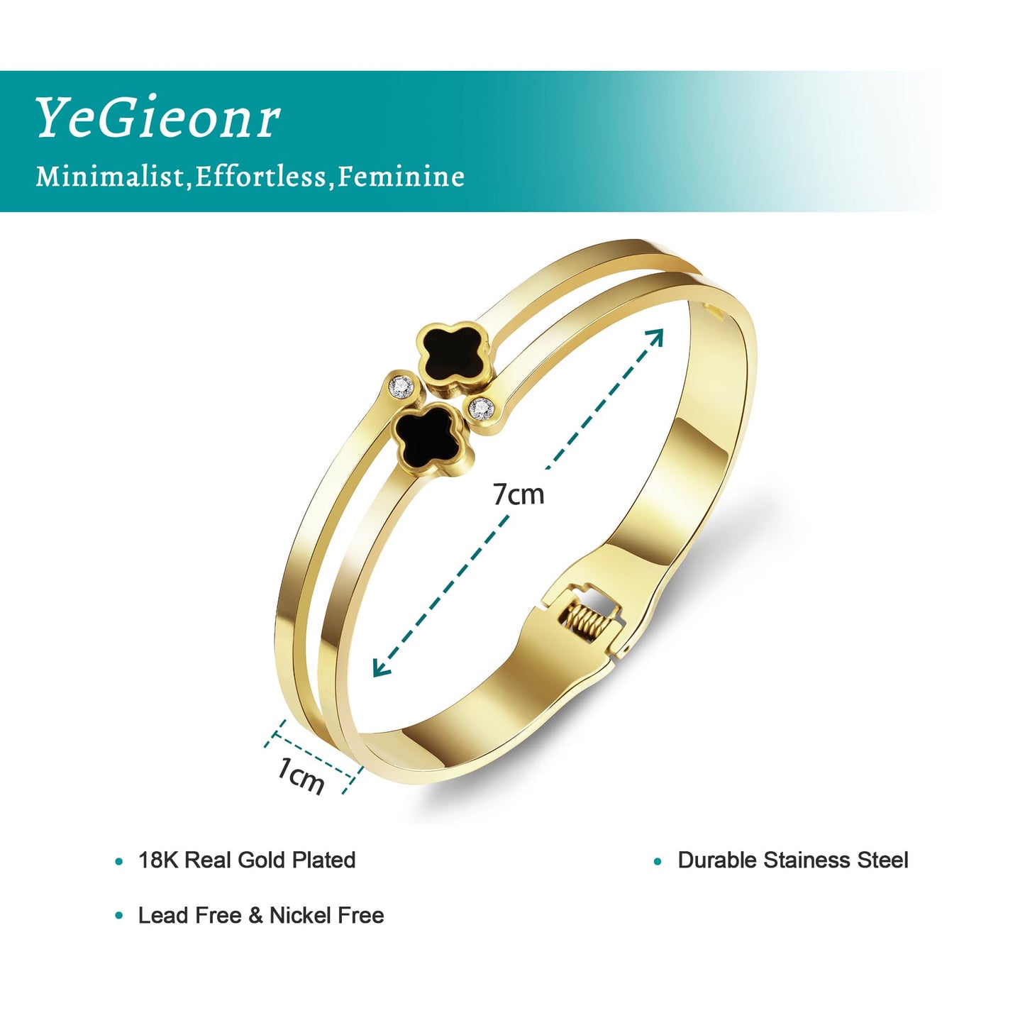 YeGieonr Armreif Armband Damen Gold, 18K Vergoldetes Edelstahl Vierblättriges Kleeblatt Manschettenarmreif, Personalisiert Geburtstagsgeschenk für Frauen und Mädchen