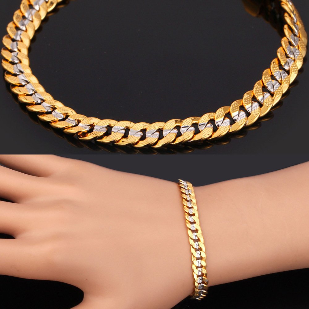 U7 Men Two-Tone Gold Chain Platinum & 18K Gold Plated Cuban Curb Chain Necklace Bracelet Set (18"/8.3")