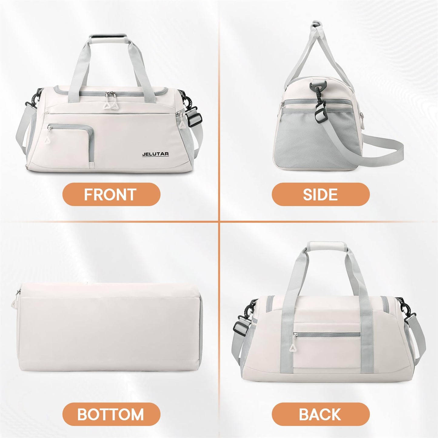 Sporttasche für Damen – JELUTAR, kleine Reisetasche zum Mitnehmen, Wochenendtasche für persönliche Gegenstände/Sportausrüstung mit Schuhfach und nassfester Tasche (Beige)