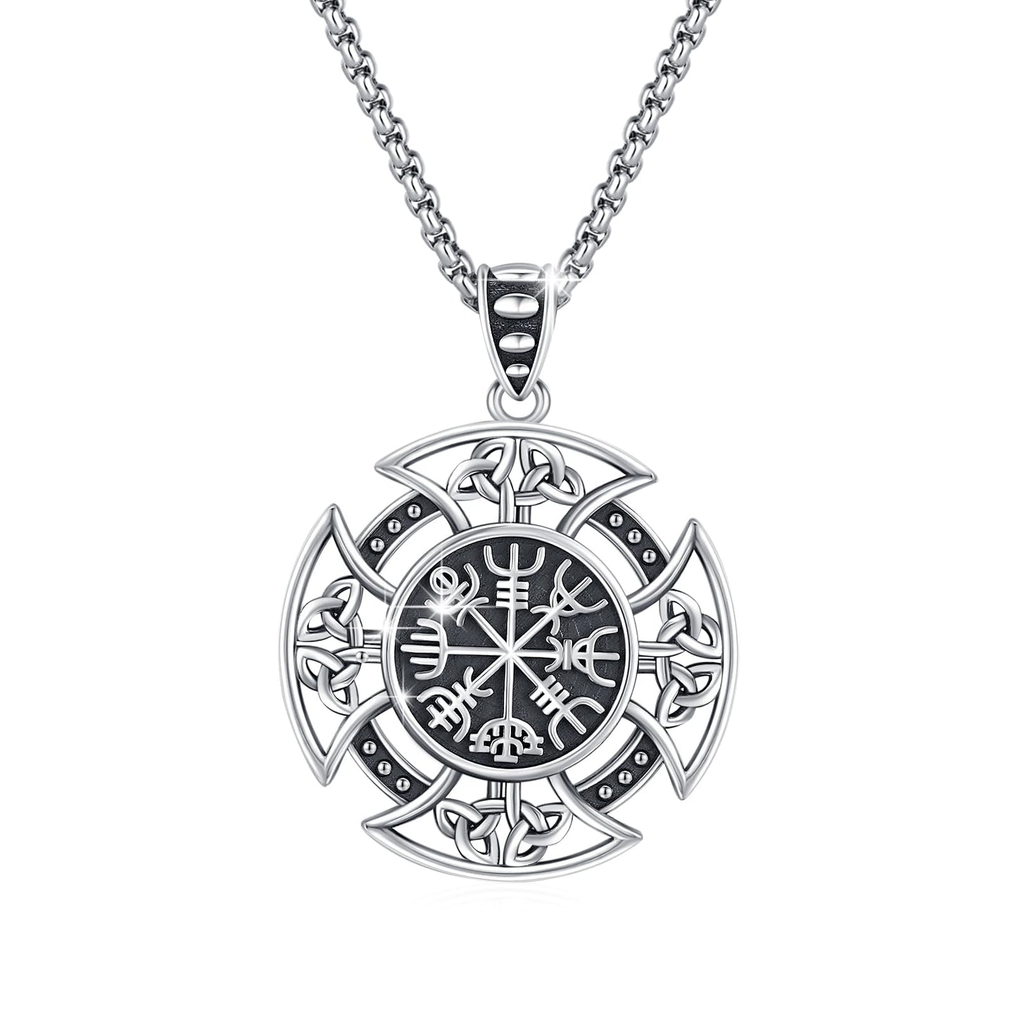 Keltisches Knoten Halskette 925 Sterling Silber Wikinger Kette ViKing Keltische Vintage Anhänger Nordischer Wolf Rune Anhänger Wikinger Amulett Schmuck für Männer Frauen Teens