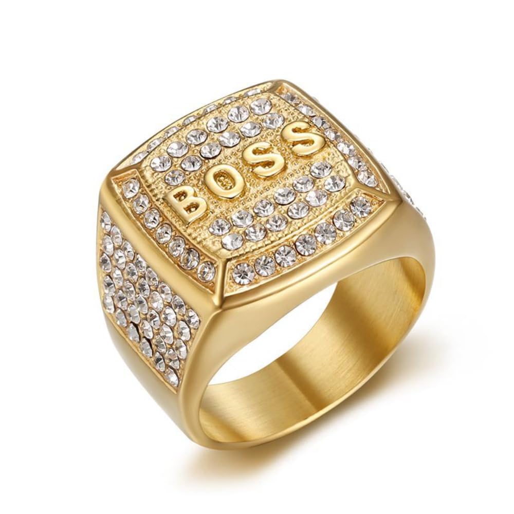 Fanshu Stainless Steel Titanium Luxury AAA Zircon with 18K Gold Plated Iced Out Hip Hop Boss Ring for Men Women Boyrfriends Birthday Party Gift Fashion Jewelry (11)