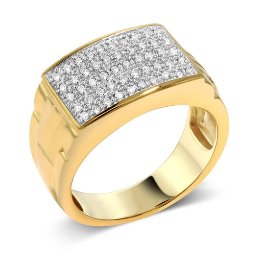 Gem Stone King White Diamond Ring For Men In 10K Yellow Gold | Gold Men's Pave Ring | 0.25 Cttw | Available in Size 5,6,7,8,9,10,11,12,13