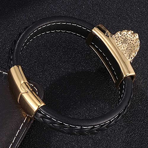 Armband für Herren Leder, Bracelet Men Chain Gold Seil Armband Herren Totenkopf Lederarmband Mit Magnetischer Schnalle für Männer Geschenke