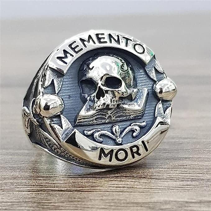 Goohopsun Memento Mori Skull Men's Biker Ring, Antique Stainless Steel Skull Biker Ring, Skull Rings for Men and Women