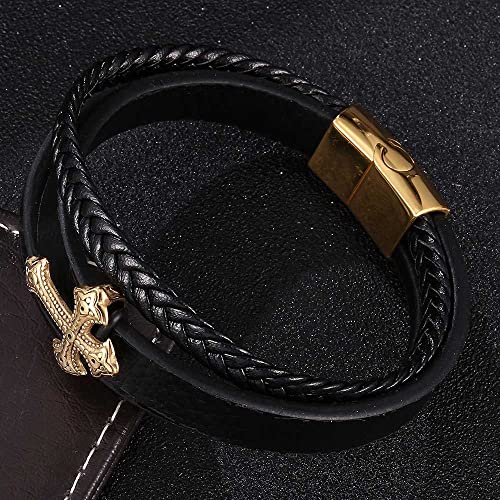 Armreif Herren Leder, Bracelet Men Chain Gold Man Bracelet Kreuz 3 Lagiges Lederarmband Herren Schmuck Geschenke für Männer