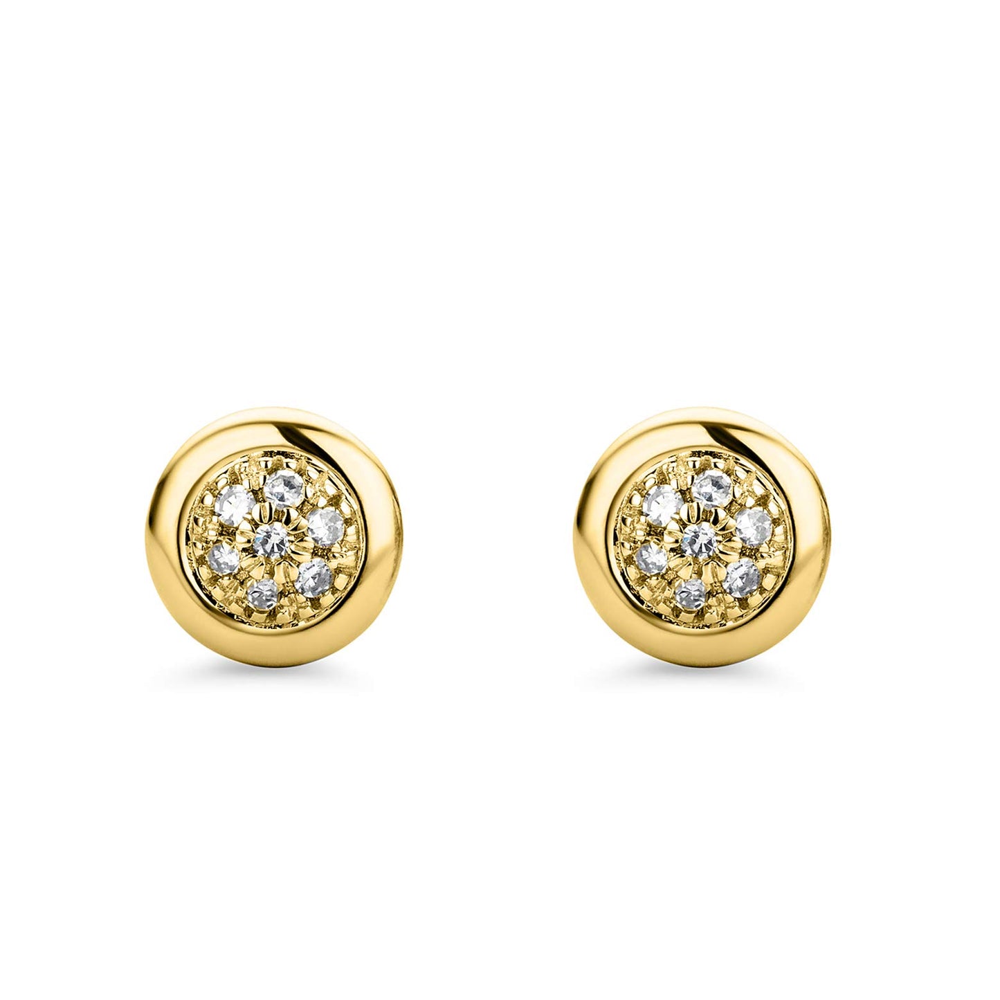 Orovi – Ohrringe aus 9 Ct Gelbgold (375) mit 14 nat. Diamanten im Pavé Brillantschliff (0.03 Ct) – Ohrstecker Gold Damen in Krappenfassung – Damenschmuck allergenfrei & handgemacht (5.5 mm)