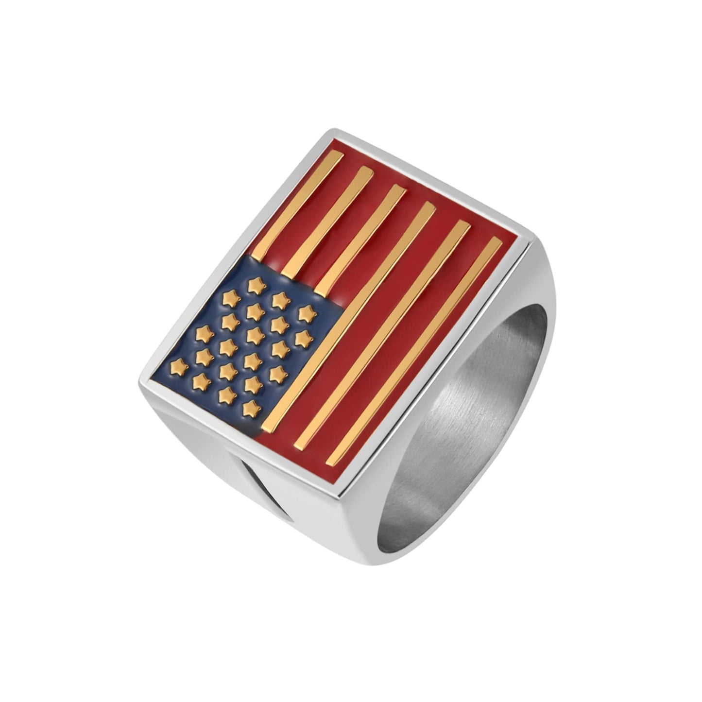 HZMAN Stainless Steel American Flag Ring for Men Cocktail Party Ring