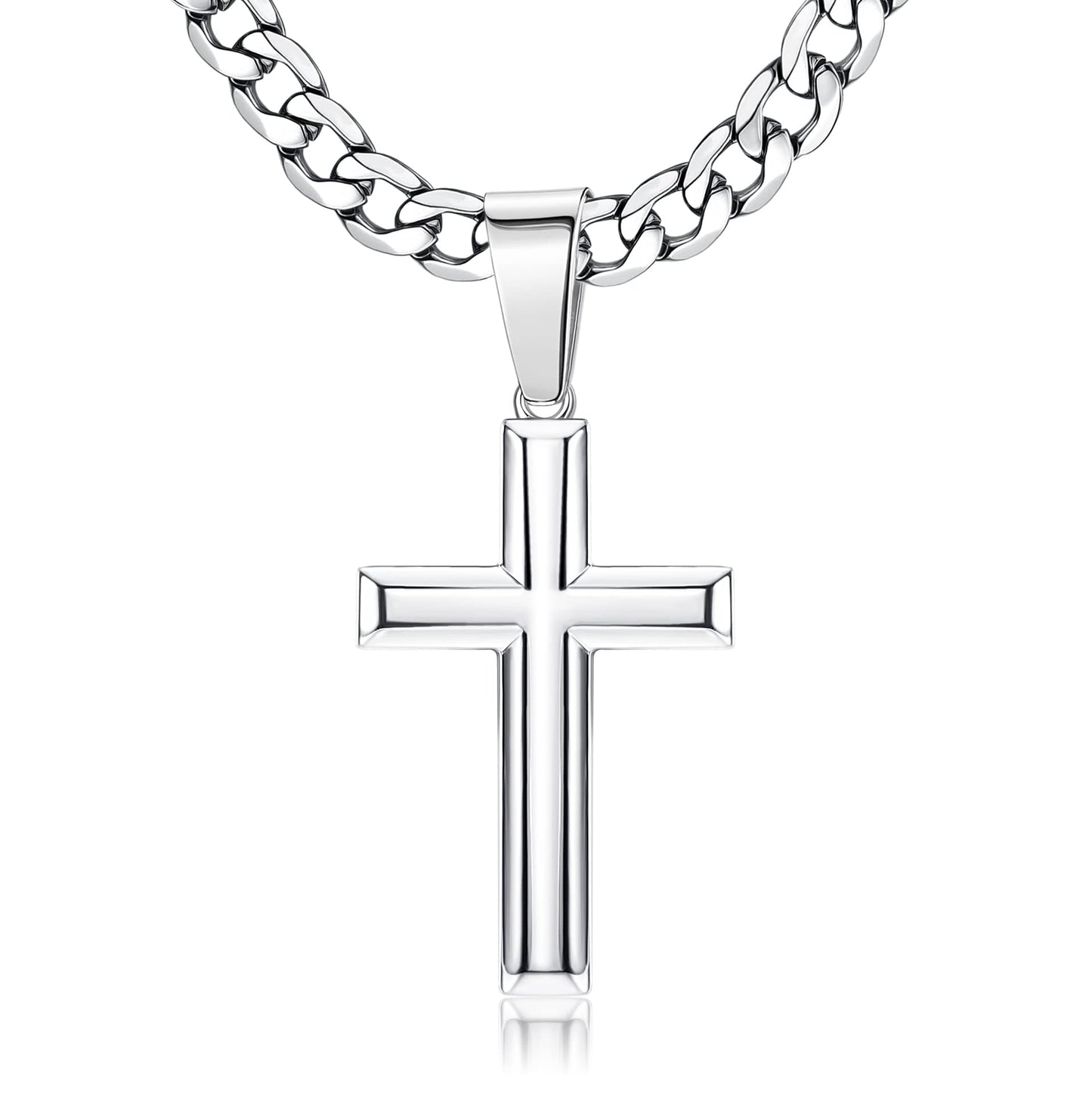 Chriscoco 925 Sterling Silber Kreuz Anhänger Halskette für Herren Damen Edelstahl Diamantschliff Figaro Kreuz Kette Halskette Poliert Abgeschrägten Kanten Kreuzanhänger Halskette