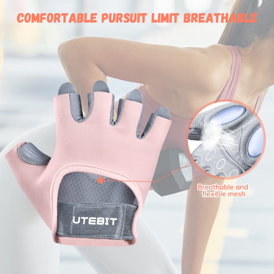 UTEBIT Fitness Handschuhe, Atmungsaktive Trainingshandschuhe mit Mikrofasergewebe, Rutschfester Silikon Gym Gloves, Sporthandschuhe für Damen für Crossfit, Bodybuilding, Radsport, Gym, Krafttraining