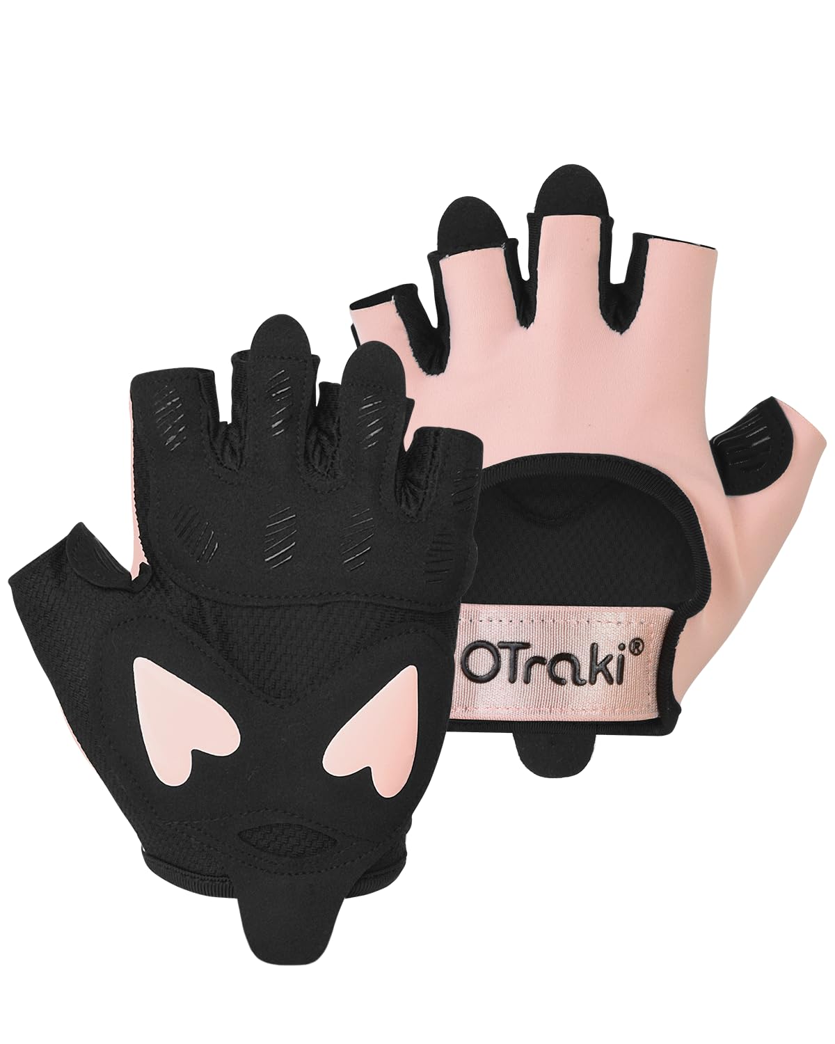 OTraki Gym Handschuhe für Frauen, Rosa Fitness Handschuhe Trainings mit Handgelenksstütze Anti Rutsch Silikon Gepolstert Palm Schutz Übung Gloves Gewichtheben für Krafttraining Bodybuilding Kraftsport