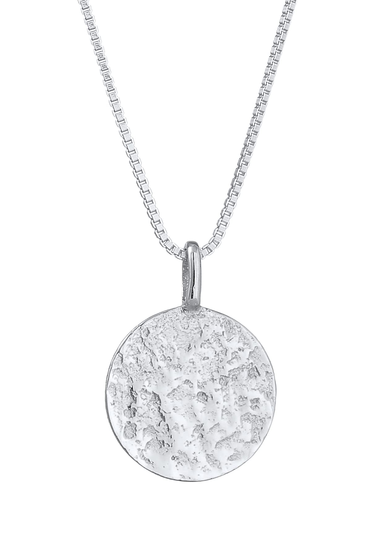 Kuzzoi Herren Silber Halskette mit Coin Anhänger Rund (15 mm), Halskette für den Mann in 925 Sterling Silber, Kette mit strukturierten Plättchen, Herrenkette mit runden Anhänger handgearbeitet