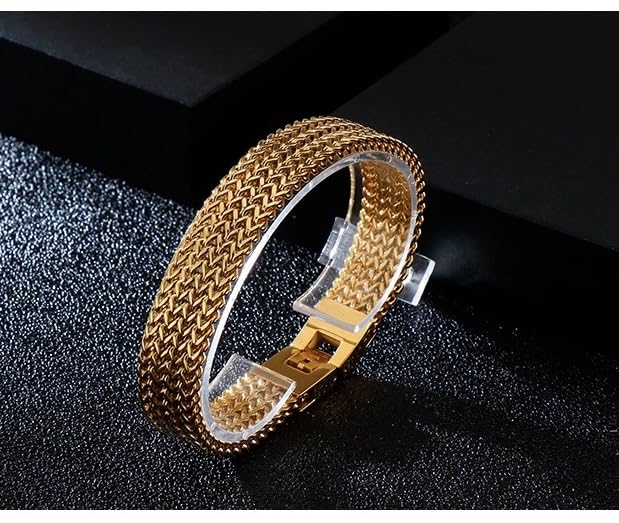 LIJOBEI 14K gold solid mesh bracelet, men's fashionable tennis bracelet, high-end accessories, men's gifts, Christmas gifts (Yellow Gold, 14K), 8.3