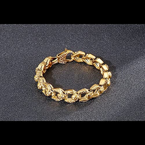 Herren Armband Edelstahl Ketten Armband Männer Schädel Kettenglied-Armband 22cm Gold