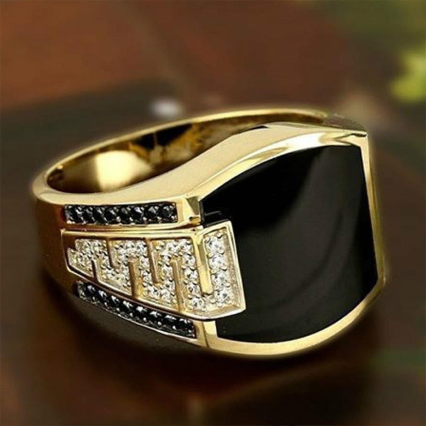 Hip Hop Ring for Men Fashion Cuban Link Chain Ring Retro 18K Gold Plated with Black Agate Classic Color-Preserving Luxury Fashion Diamond Ring gentleman sise 6-13 (11)