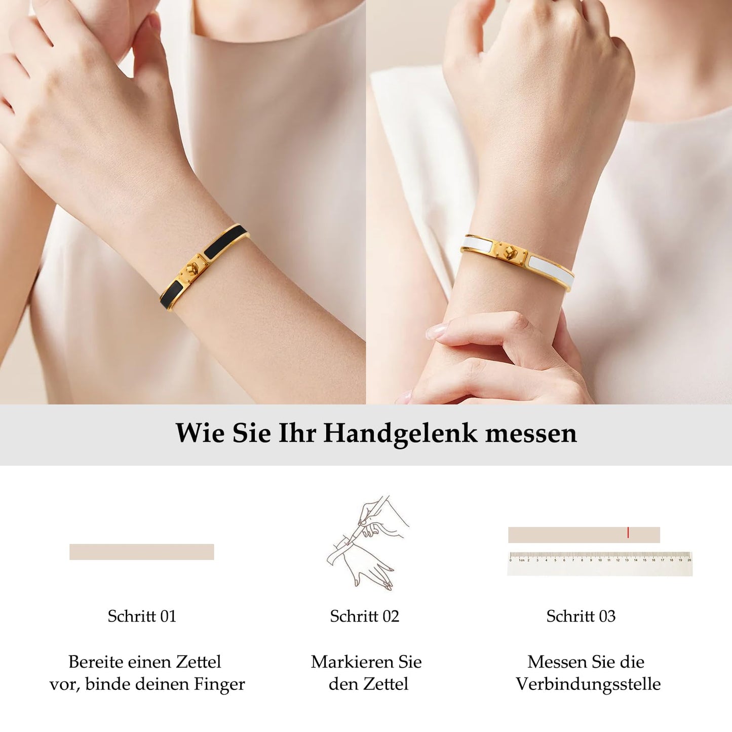 Gold Armband Damen Gold Armreif Gold Armbänder Gold Armband Dupes Wasserfester Schmuck Goldenes Edelstahl Armband Damen 17CM Armbänder Damen Armband Gold Geschenke für Frauen Weihnachten Creme Weiß