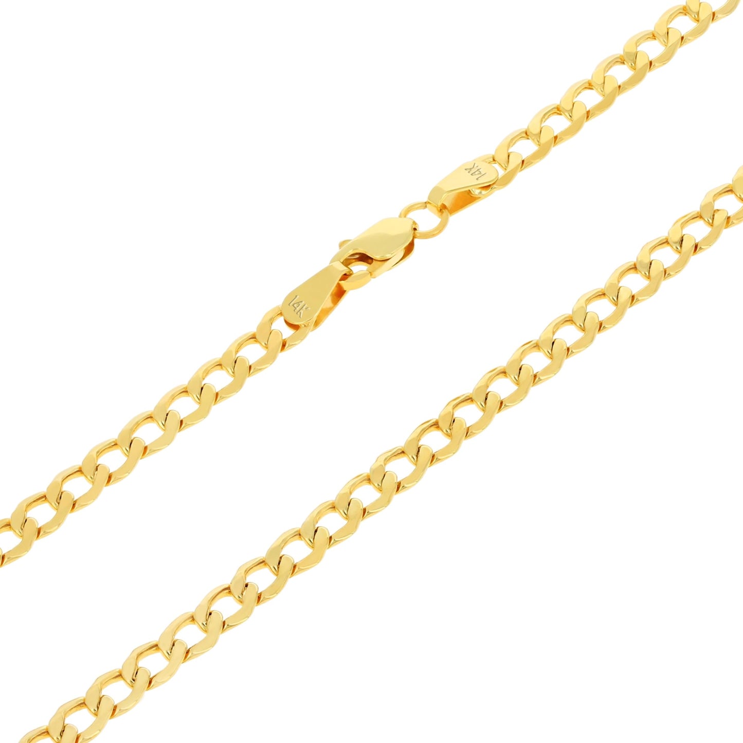 Nuragold 14k Yellow Gold 3.5mm Cuban Curb Link Chain Pendant Necklace, Mens Womens Jewelry 16" 18" 20" 22" 24" 26" 28" 30"