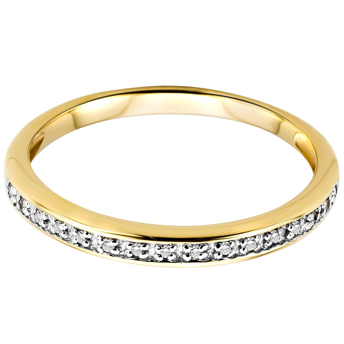 Orovi – Gold Ring Memoire aus 9 Karat Gelbgold (375) mit 16 Diamanten (0.05 Ct) – Hochzeitsring Damen mit Brillanten – Verlobungsring allergenfrei & handgemacht (Größe 58)