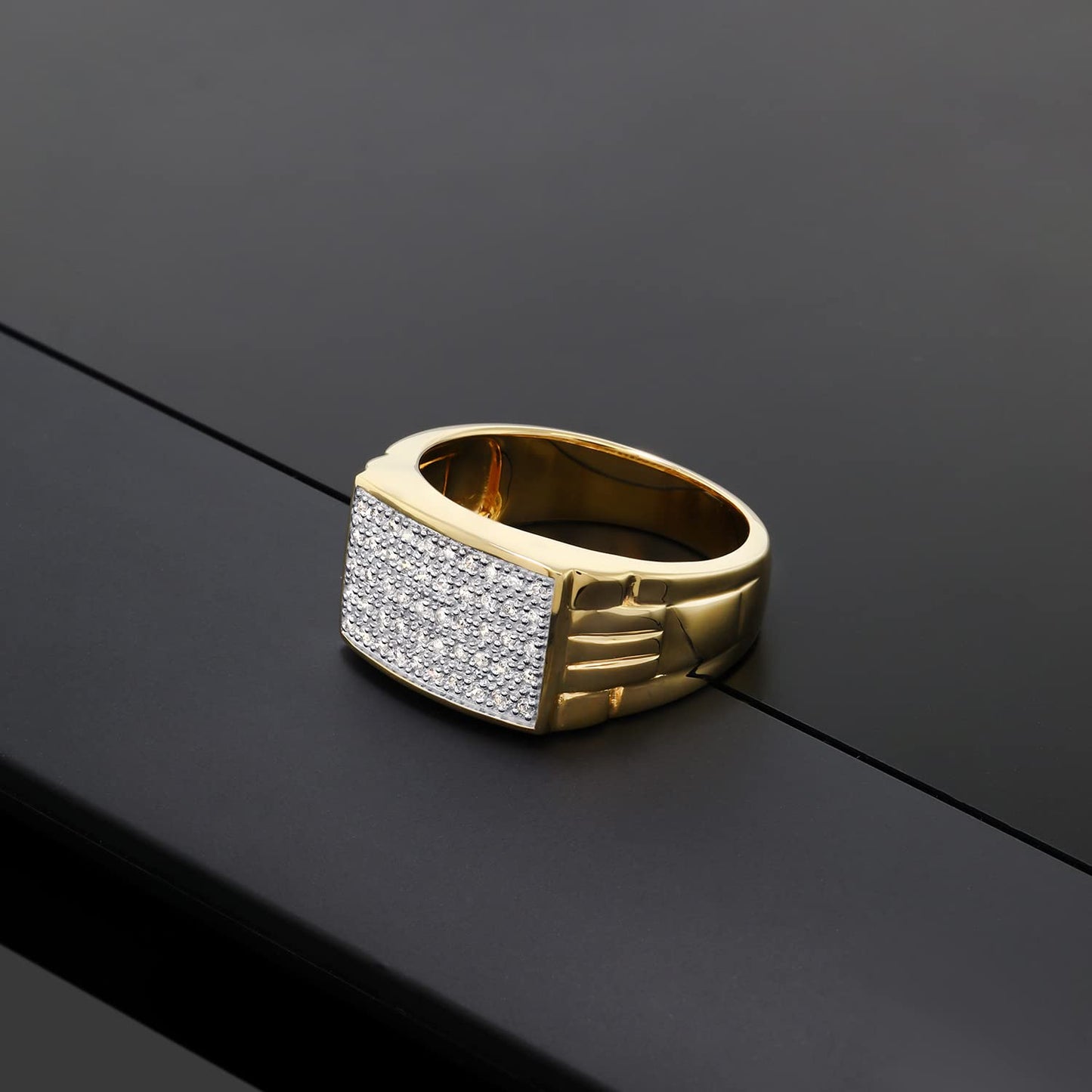 Gem Stone King White Diamond Ring For Men In 10K Yellow Gold | Gold Men's Pave Ring | 0.25 Cttw | Available in Size 5,6,7,8,9,10,11,12,13