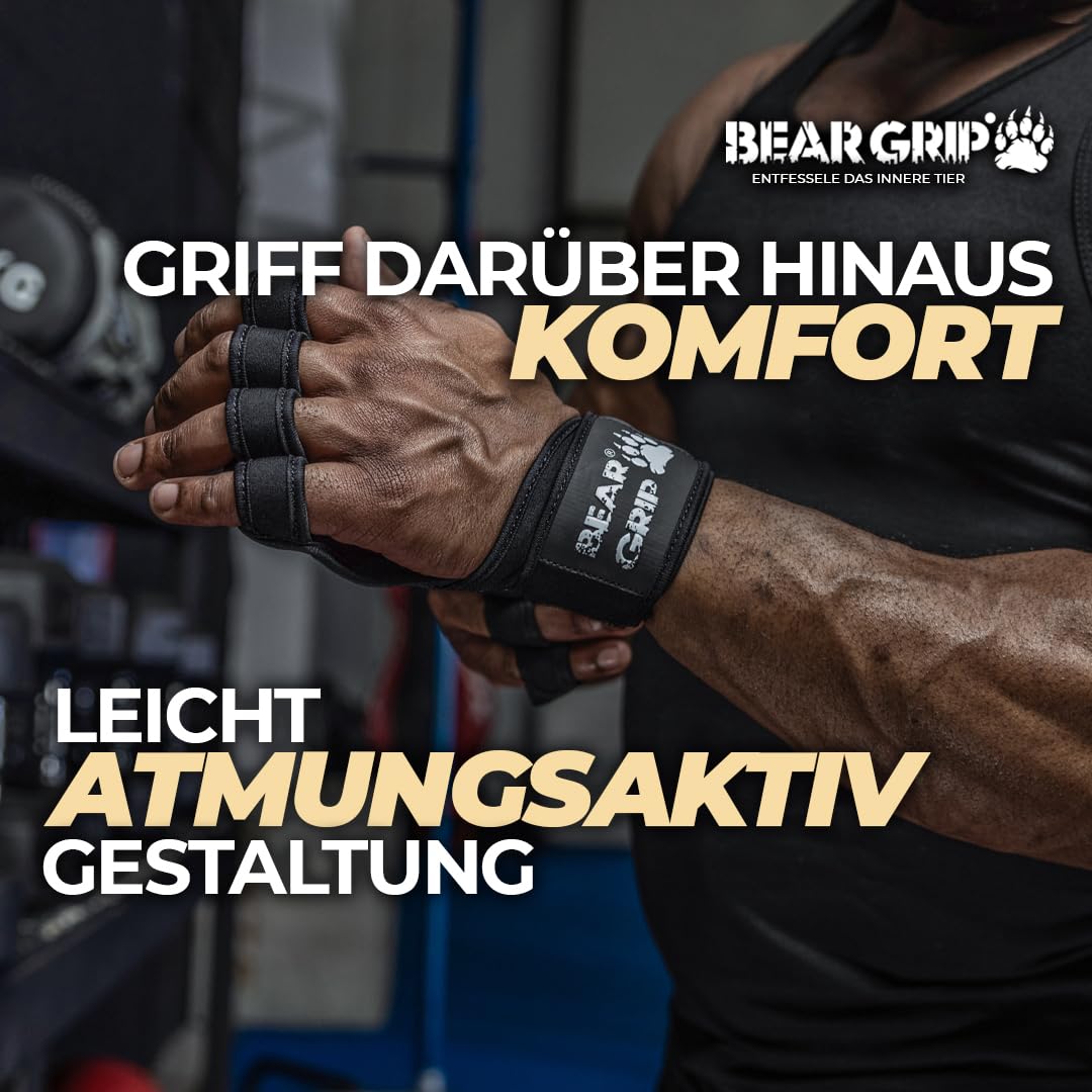 BEAR GRIP - Offene Trainingshandschuhe für Crossfit, Bodybuilding, Kallisthenik, Powerliftin (L)