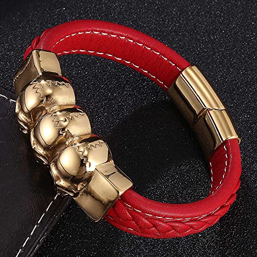 Herren Armband Leder, Bracelet Men Chain Gold Man Bracelet 3 Totenkopf Lederarmbänder Herren Schmuck Geschenke für Männer