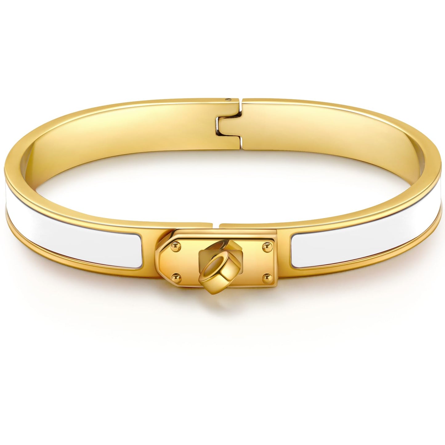 Gold Armband Damen Gold Armreif Gold Armbänder Gold Armband Dupes Wasserfester Schmuck Goldenes Edelstahl Armband Damen 17CM Armbänder Damen Armband Gold Geschenke für Frauen Weihnachten Creme Weiß