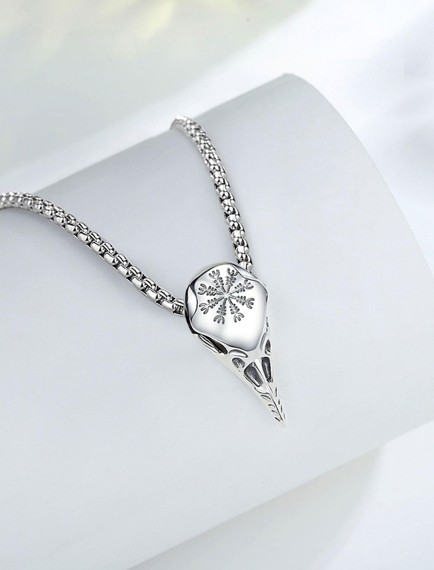 INFUSEU Raben Krähen Skull Kette, 925 Sterling Silber Schädel Totenkopf Vegvisir Wegweiser Symbol Lederkette Wikinger Viking Gothic Biker Damen Herren