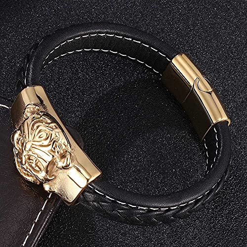 Men Leather Bracelet, Bracelet Men Chain Gold Seil Armbänder Herren Totenkopf Lederarmband Mit Magnetischer Schnalle Geschenke für Männer