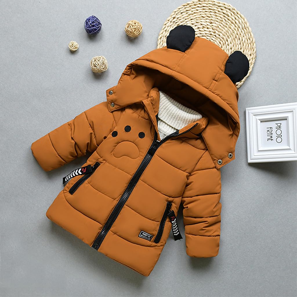 linboo Winterjacke Kinder Jungen Warm Steppjacke Dicke Mantel Baby Wintermäntel mit Kapuze Ohren Winter Kinderjacke Kapuzenjacke 2-7 Jahre, Braun, 98-104(Label: L)