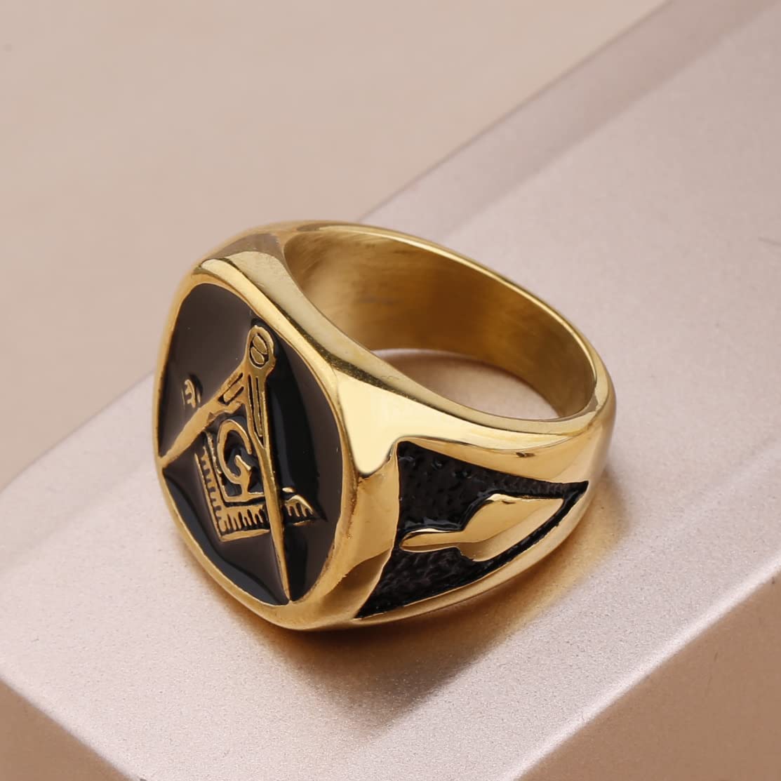 YLWJSP Freemason Gifts Masonic Biker Rings Masonic Master Mason Ring Freemason Signet Style Jewelry Mason Signet Band Jewelry (Masonic Rings G 12)