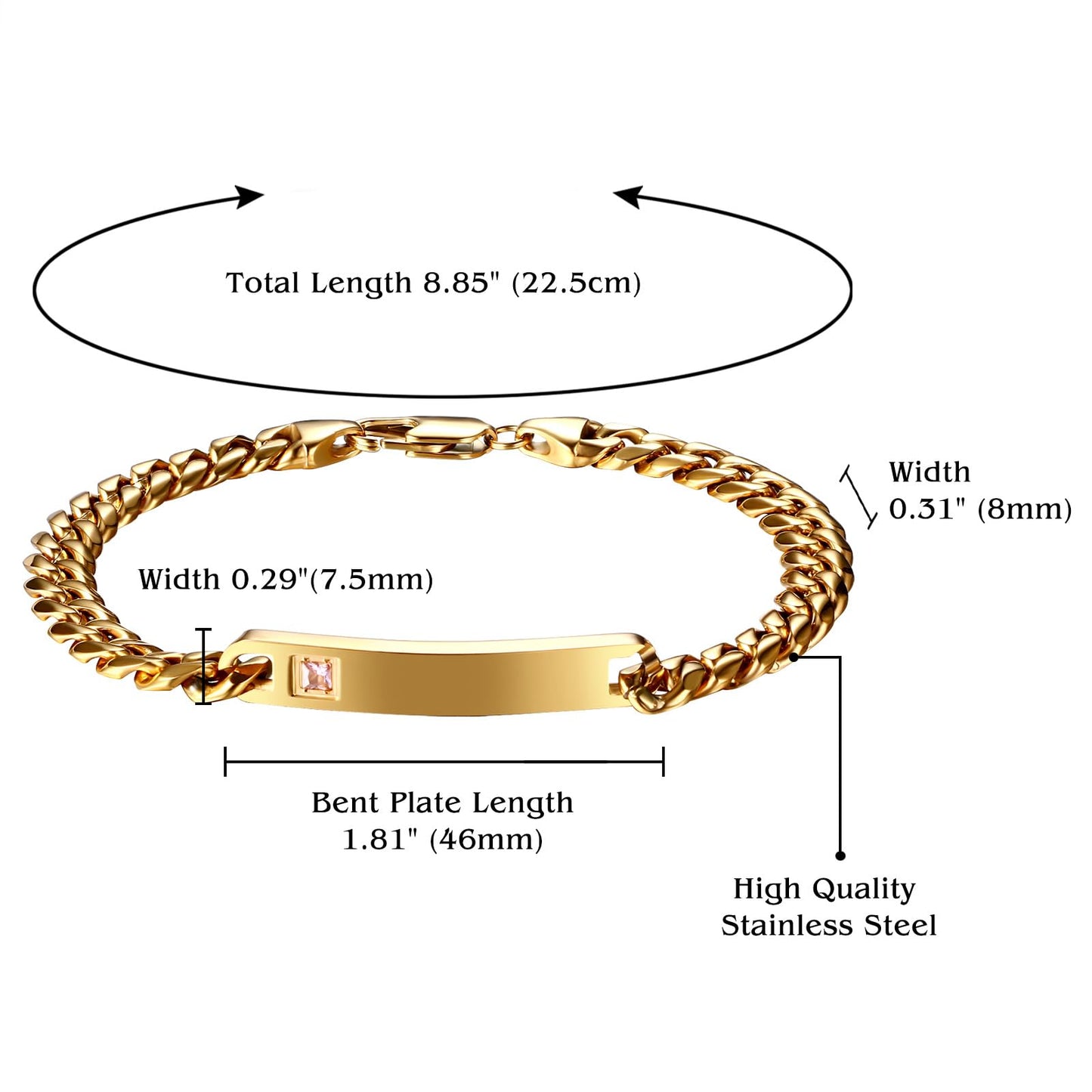 JewelryWe Armband Herren Edelstahl Panzerkette - Edelstahl Zirkonia Glänzend Poliert ID Tag Kubanische Kette Armband Partnerarmband Freundschaftsarmband Geschenk für Männer Junge Gold