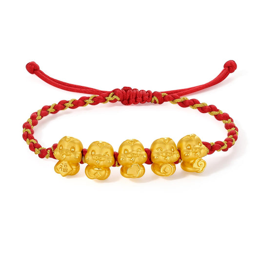 ZHOU LIU FU 24K Gold Armband Five Snake Gold Charm Red Bracelet Cute Animal Jewelry for Women Mom Daughter Birthday New Year 6.3-8.7"(16+6cm) A1713120