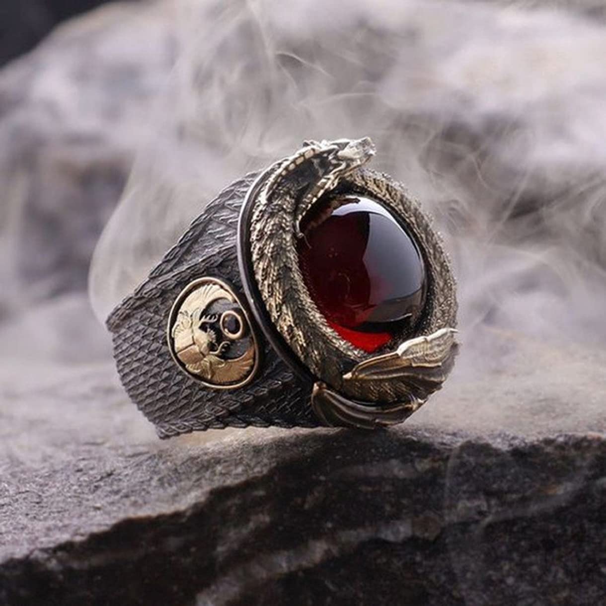 MayiaHey Punk Dragon Red Stone Ring for Men, Gothic Dragon Totem Ring Iced Out Dragon Animal Ring for mens (9)