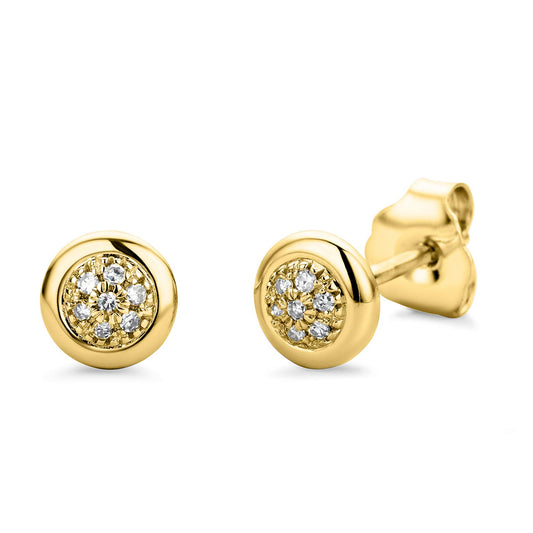 Orovi – Ohrringe aus 9 Ct Gelbgold (375) mit 14 nat. Diamanten im Pavé Brillantschliff (0.03 Ct) – Ohrstecker Gold Damen in Krappenfassung – Damenschmuck allergenfrei & handgemacht (5.5 mm)