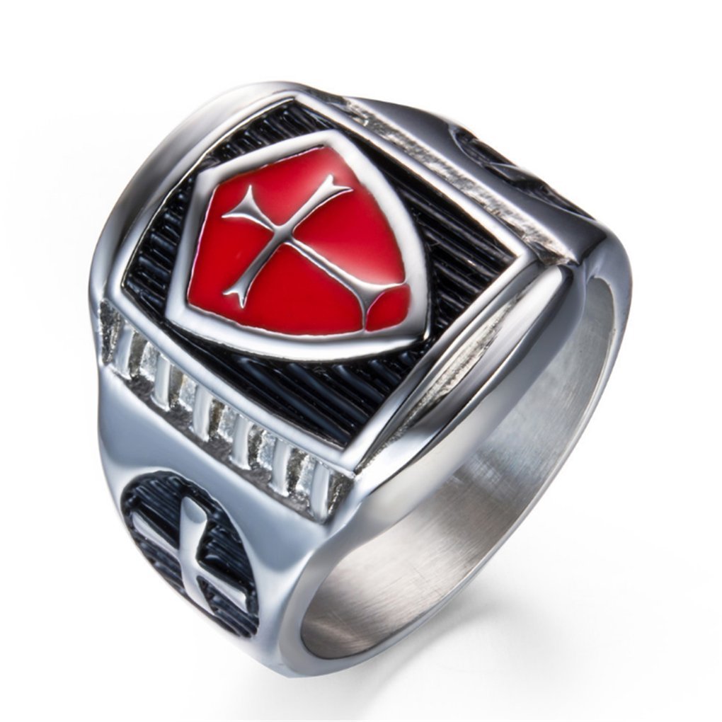 GRHOSE Huitao Men's Stainless Steel ring Knight Ring Templar Ring biker Crusader Cross masonic Red Size 13