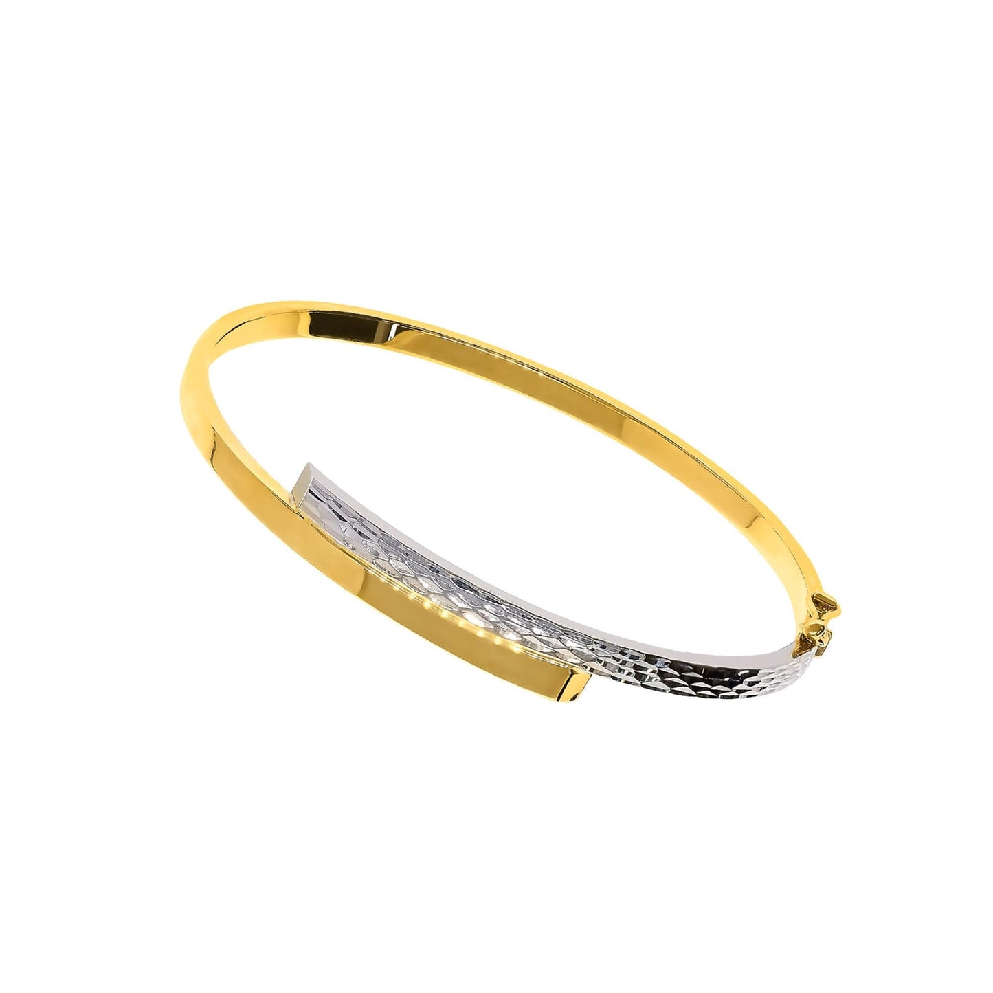 Lucchetta Schmuck, Goldarmband Damen 585 Echtgold, Armreif Gold bicolor Weißgold Gelbgold mit Gravur 14 karat, 5.25gr 18cm