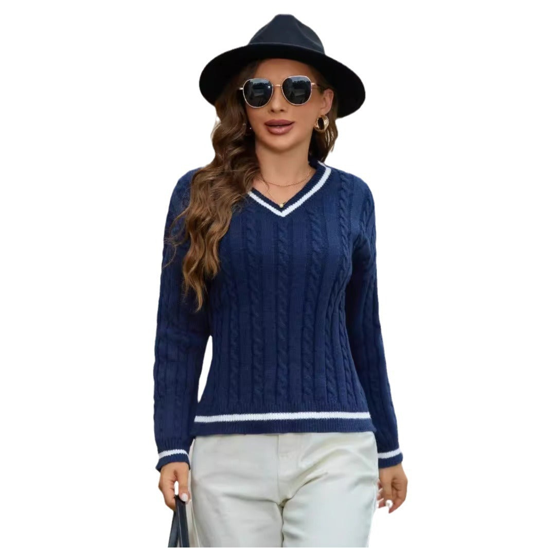 Elegant V-neck Sweater Fashionable Loose Twist All-match Top For Women