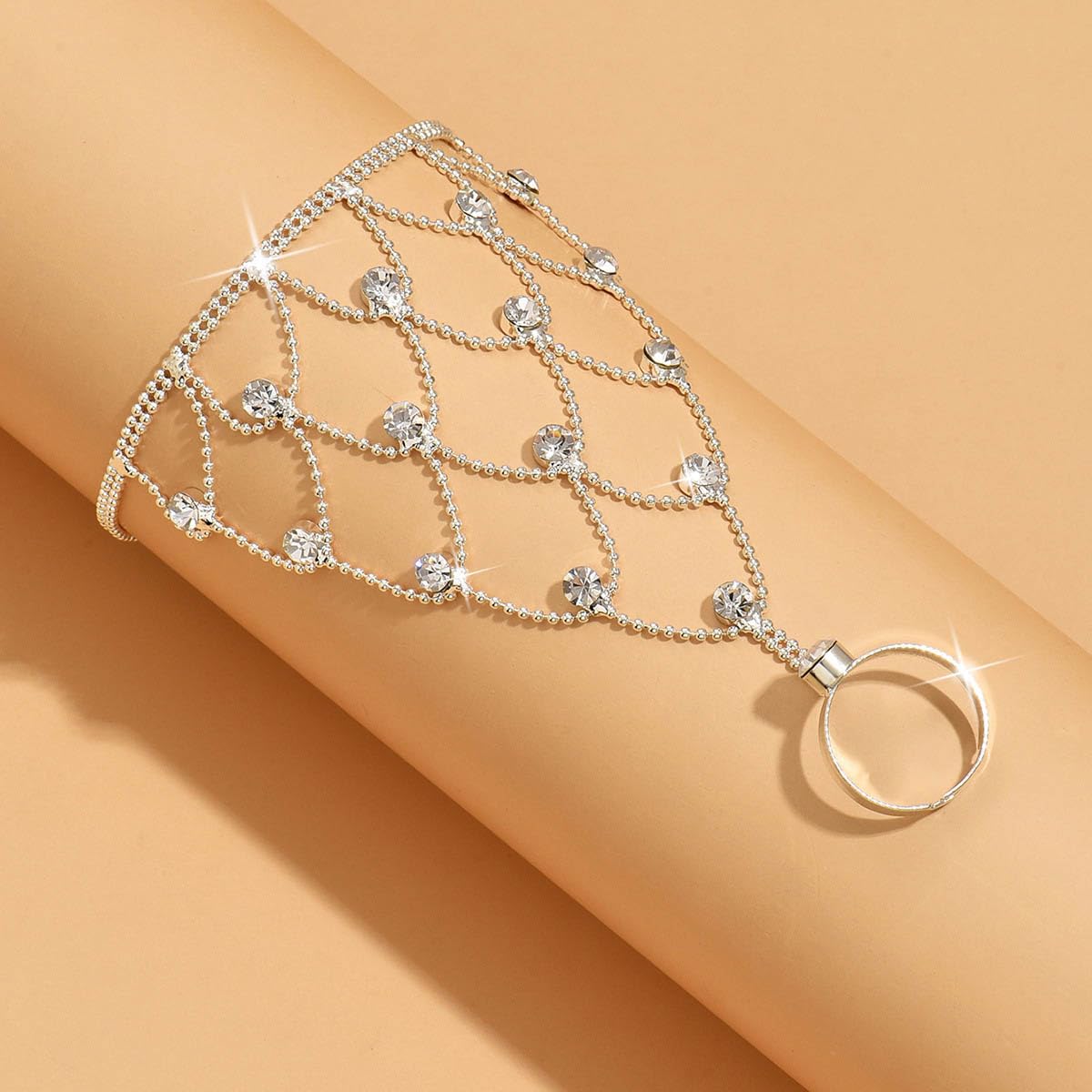 Clataly Kristall Ring Armbänder Braut Hochzeit Armreif Hand Kette Silber Finger Ring Link Armband Harness Kette Hand Schmuck für Frauen Mädchen