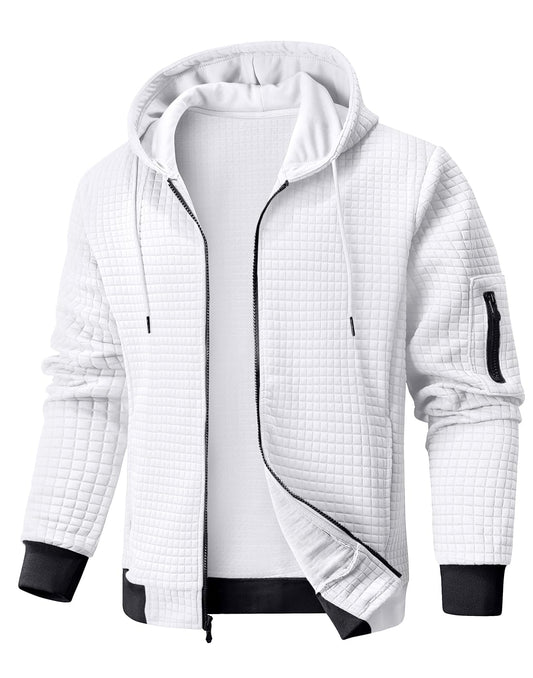 Wizoat Mens Zip Up Hoodie Full-Zip Sweatshirt Lightweight Loose Fit Hooded Jackets White