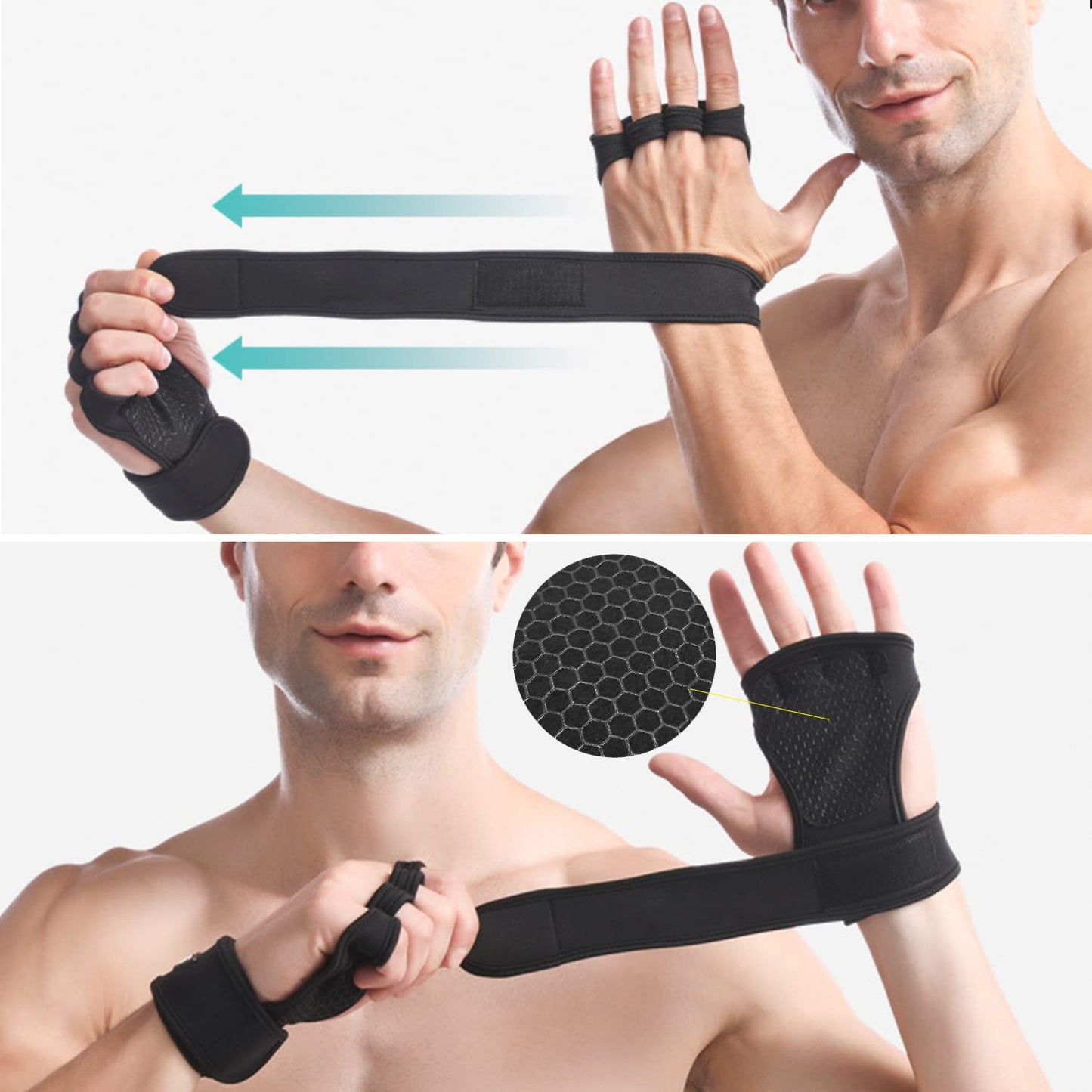 Mezeic Belüftete Fitness Handschuhe Trainingshandschuhe für Herren und Damen - rutschfeste Silikonpolsterung Sport Handschuhe mit Integriertem Handgelenkstütze für Gewichtheben, Crossfit, Bodybuilding