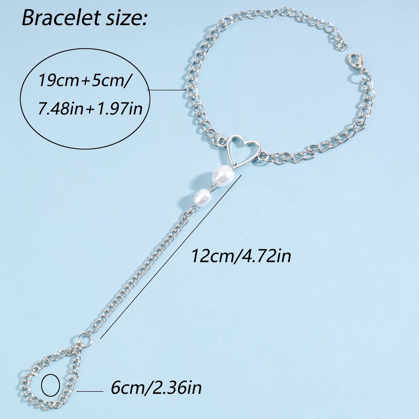 Atentuyi Liebe Herz Hand Kette Perle Finger Ring Armband Silber Finger Kette Retro Sklave Armbänder Böhmischen Schmuck Für Frauen Und Mädchen