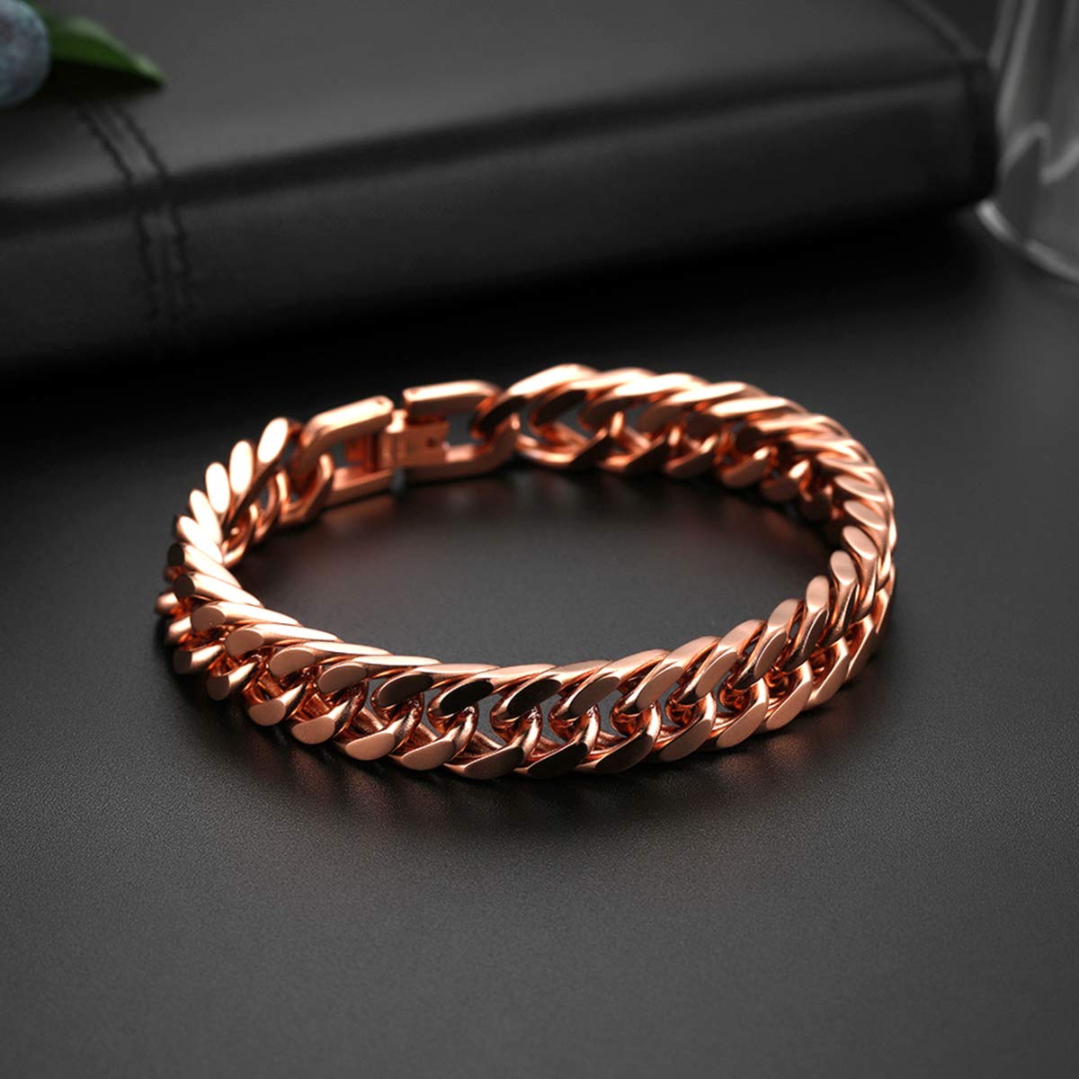 Flongo Herrenarmband Männer Kette Damen Armkette, Edelstahl Armband Armreif Armkette Panzerkette Rose Gold Motorradfahrer Biker Rock Frauen Herren-Accessoires