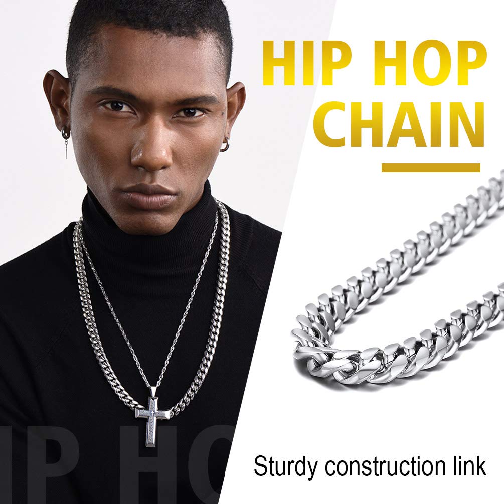 PROSTEEL Herren Panzerkette 51cm Halskette Edelstahl 10mm breit massiv Schwer Kubanische Gliederkette silber Hip-Hop Street Style Schmuck für Männer Jungen