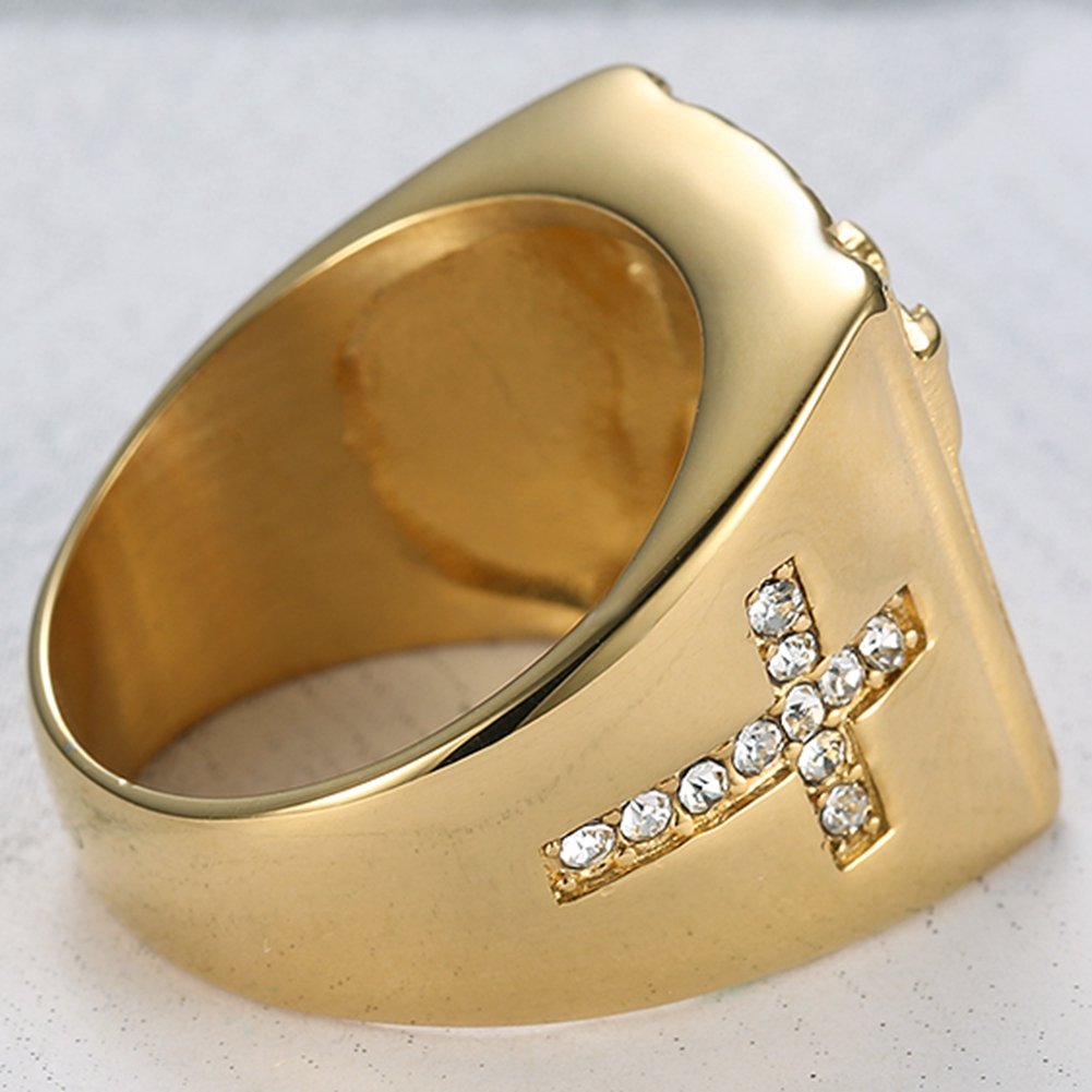 Jude Jewelers Stainless Steel Christian Jesus Cross Ring (Gold, 8)