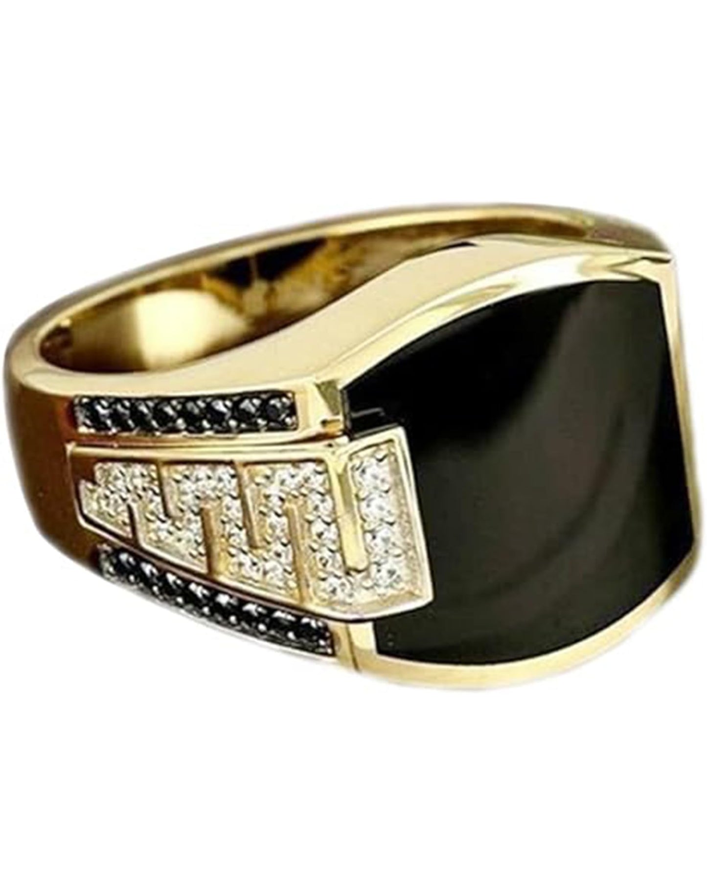 Hip Hop Ring for Men Fashion Cuban Link Chain Ring Retro 18K Gold Plated with Black Agate Classic Color-Preserving Luxury Fashion Diamond Ring gentleman sise 6-13 (11)