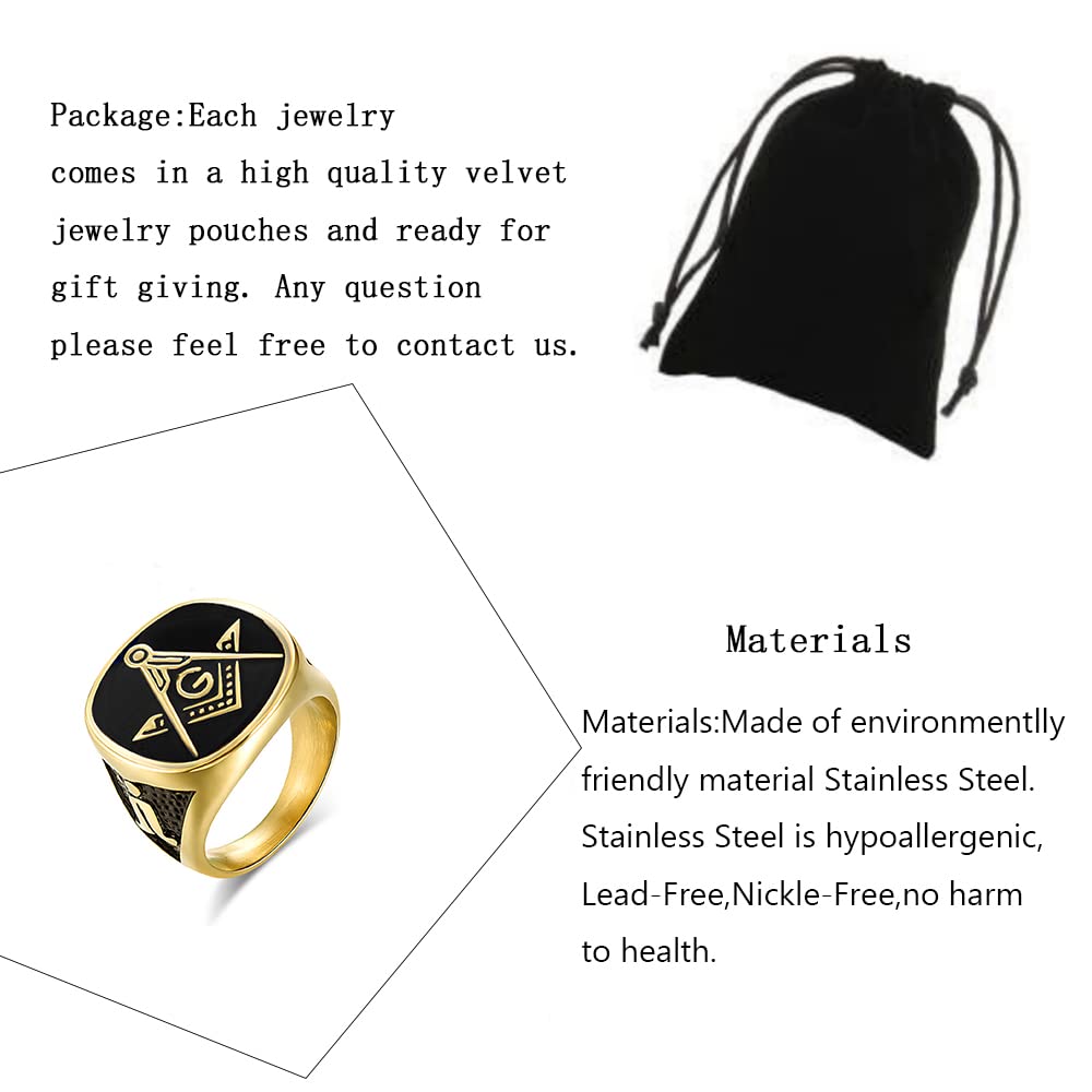 YLWJSP Freemason Gifts Masonic Biker Rings Masonic Master Mason Ring Freemason Signet Style Jewelry Mason Signet Band Jewelry (Masonic Rings G 12)