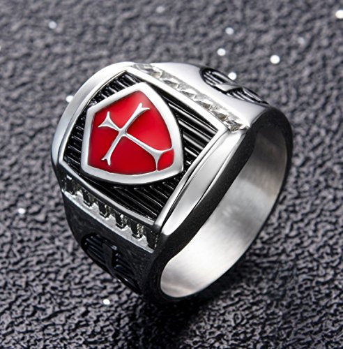 GRHOSE Huitao Men's Stainless Steel ring Knight Ring Templar Ring biker Crusader Cross masonic Red Size 13