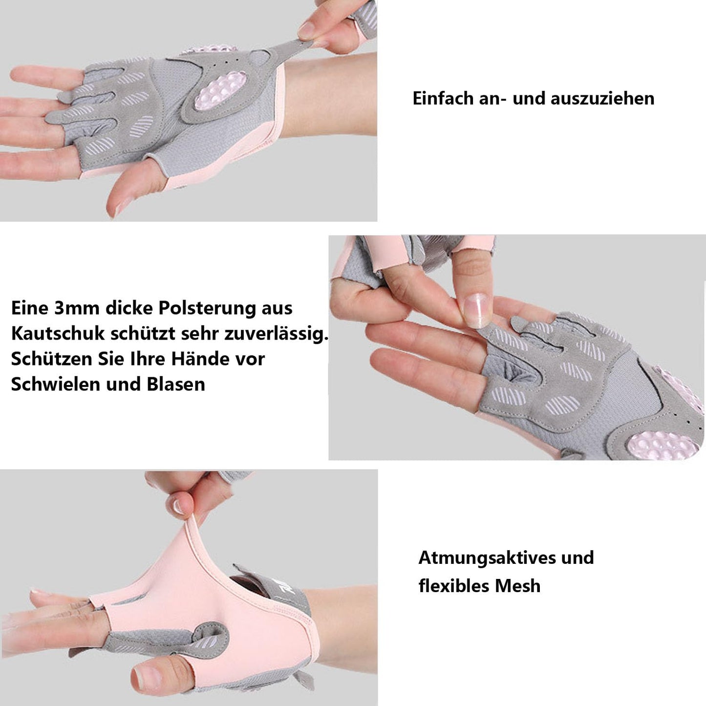 DoocliB Damen Fitness Handschuhe, Rutschfester Silikon,Sporthandschuhe für Damen,Atmungsaktive Trainingshandschuhe mit Mikrofasergewebe, Gym Gloves (Rosa-M)