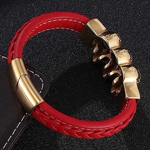 Herren Armband Leder, Bracelet Men Chain Gold Man Bracelet 3 Totenkopf Lederarmbänder Herren Schmuck Geschenke für Männer