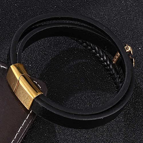 Armreif Herren Leder, Bracelet Men Chain Gold Man Bracelet Kreuz 3 Lagiges Lederarmband Herren Schmuck Geschenke für Männer