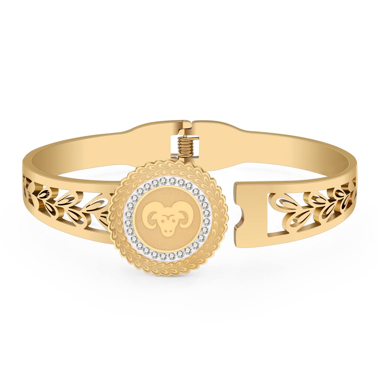 WEVENI Edelstahl Sternzeichen Armband 18K Echtgold Astrologie Armbänder für Damen Teenager Mädchen Charme Horoskop Geschenke (Widder Gold)